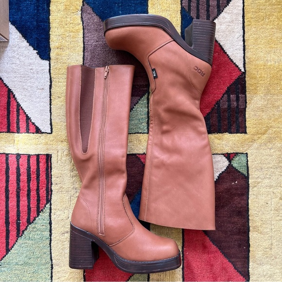 ROC Idaho Tan leather platform square toe knee high boots 37 - Picture 3 of 10